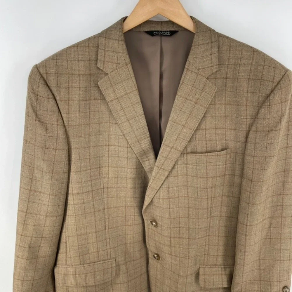 Jos A Bank Sport Coat 46R Brown Wool Silk‎ Blend Two Button Blazer Suit Jacket